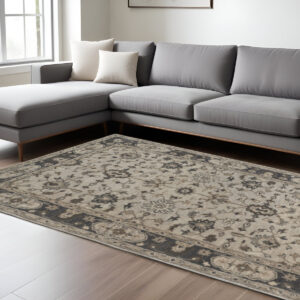 8' X 11' Gray Ivory And Taupe Wool Floral Tufted Handmade Stain Resistant Area Rug