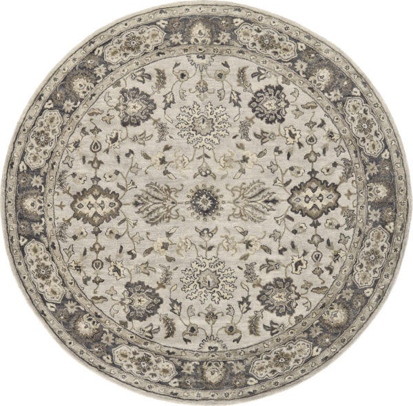 10' Gray Ivory And Taupe Round Wool Floral Tufted Handmade Stain Resistant Area Rug - Image 2