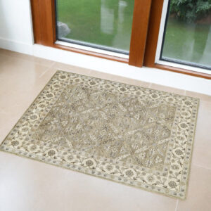 2' X 3' Green Brown And Taupe Wool Paisley Tufted Handmade Stain Resistant Area Rug