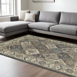 8' X 11' Blue Gray And Taupe Wool Paisley Tufted Handmade Stain Resistant Area Rug