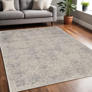 5' X 8' Ivory Gray And Black Abstract Stain Resistant Area Rug