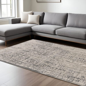 8' X 11' Gray and Ivory Abstract Area Rug