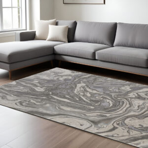 8' X 11' Gray Ivory And Silver Abstract Stain Resistant Area Rug