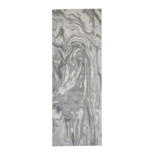 8' Gray Ivory and Silver Abstract Power Loom Distressed Runner Rug