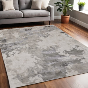 5' X 8' Ivory And Gray Abstract Stain Resistant Area Rug
