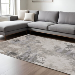 10' X 13' Ivory And Gray Abstract Stain Resistant Area Rug