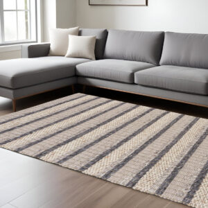 10' X 13' Gray and Ivory Wool Hand Woven Area Rug