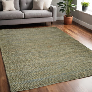 8' X 11' Green Gray And Tan Hand Woven Area Rug