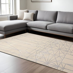9' X 12' White Silver And Gray Geometric Area Rug