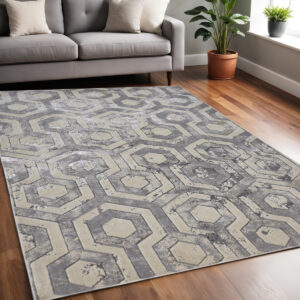 5' X 8' Gray Abstract Non Skid Area Rug