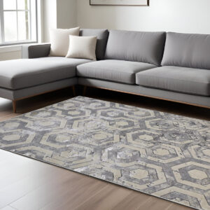 12' X 15' Gray Taupe And Silver Abstract Area Rug