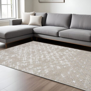 10' X 13' Silver Gray And White Abstract Stain Resistant Area Rug