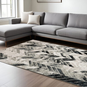 8' X 10' Gray and Black Geometric Non Skid Area Rug