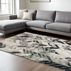 9' X 12' Black Gray And Silver Geometric Area Rug