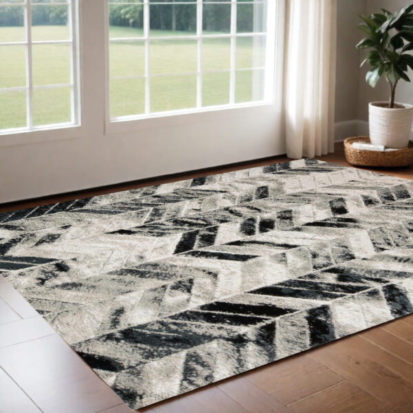 2' X 3' Black Gray And Silver Geometric Stain Resistant Area Rug