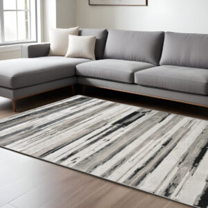 13' X 20' Black And Silver Abstract Area Rug
