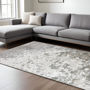 8' X 10' Silver and Gray Abstract Non Skid Area Rug