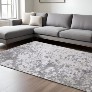 9' X 12' Silver Gray And White Abstract Area Rug