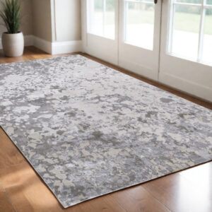 2' X 3' Silver Gray And White Abstract Stain Resistant Area Rug