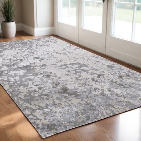 2' X 3' Silver Gray And White Abstract Stain Resistant Area Rug