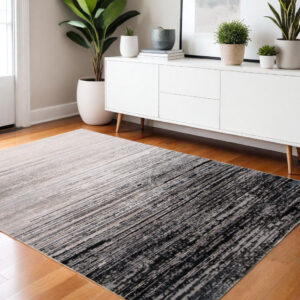 4' X 6' Beige and Black Abstract Non Skid Area Rug