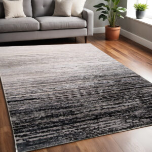 5' X 8' Beige and Black Abstract Non Skid Area Rug