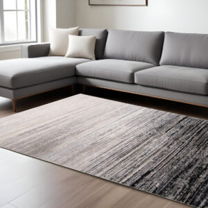 9' X 12' Black And Dark Gray Abstract Area Rug