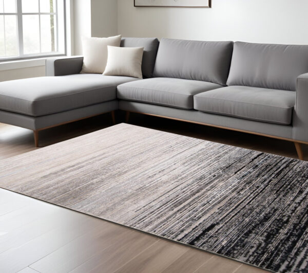 9' X 12' Black And Dark Gray Abstract Area Rug