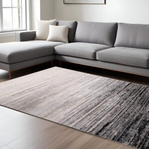 12' X 15' Black And Dark Gray Abstract Area Rug