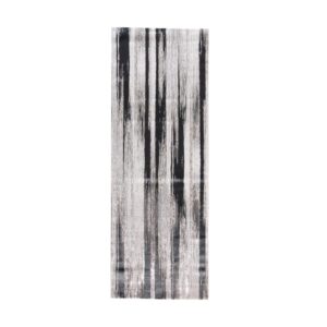 8' Beige and Black Abstract Power Loom Runner Rug