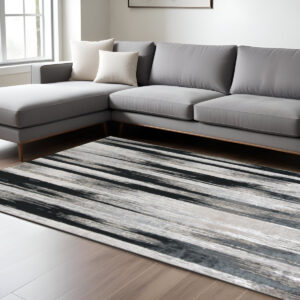 12' X 15' Black Silver and Gray Abstract Power Loom Area Rug