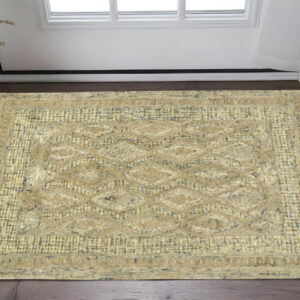 2' X 3' Tan Blue And Gray Wool Floral Tufted Handmade Stain Resistant Area Rug
