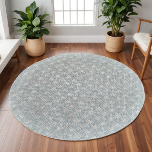 10' Blue Silver And Gray Round Wool Abstract Tufted Handmade Area Rug