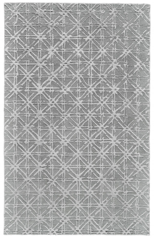 8' X 11' Gray And Silver Wool Abstract Tufted Handmade Area Rug - Image 2