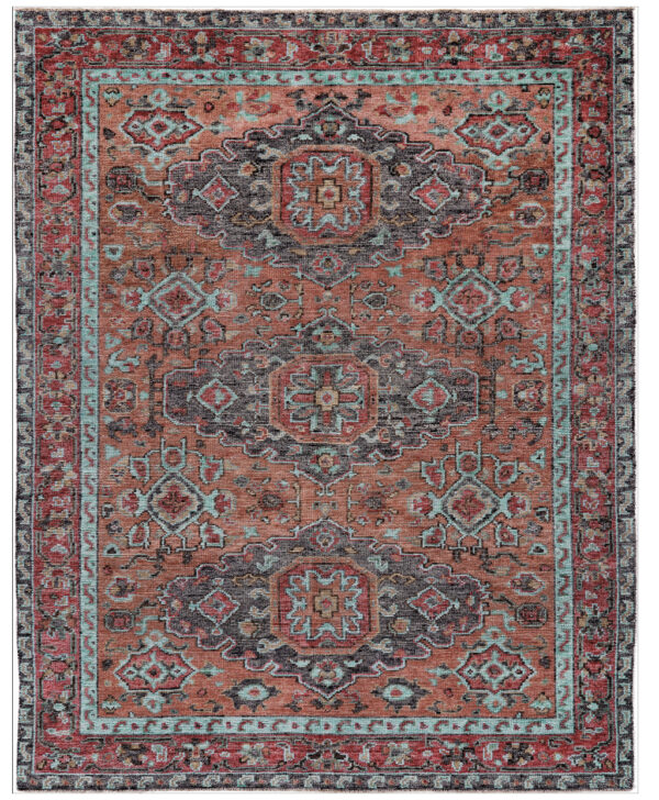 8' X 10' Red Orange Wool Floral Hand Knotted Distressed Area Rug With Fringe