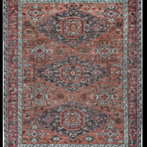 2' X 3' Red Orange And Blue Wool Floral Hand Knotted Distressed Stain Resistant Area Rug With Fringe