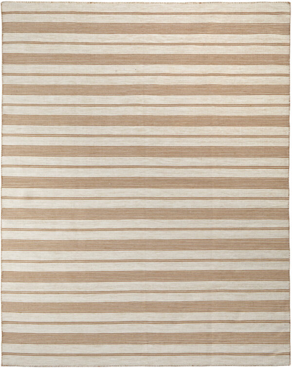 5' X 8' Ivory Taupe And Brown Striped Dhurrie Hand Woven Stain Resistant Area Rug - Image 2