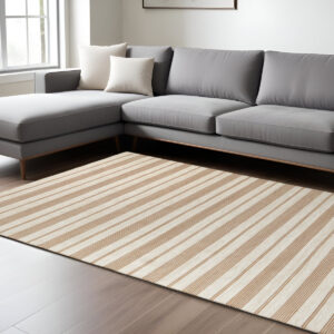 8' X 11' Brown and Ivory Striped Hand Woven Area Rug