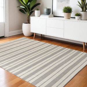 4' X 6' Gray and Ivory Striped Hand Woven Area Rug