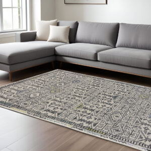 8' X 11' Gray Ivory And Black Wool Geometric Tufted Handmade Area Rug
