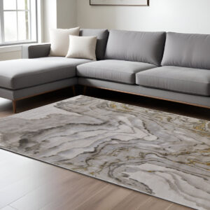8' X 11' Gold and Ivory Abstract Area Rug