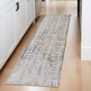 8' Ivory and Gray Abstract Distressed Runner Rug