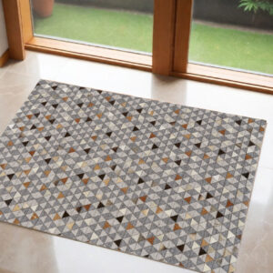2' X 3' Gray Ivory And Brown Geometric Hand Woven Area Rug