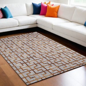 8' X 11' Tan Brown And Gray Geometric Hand Woven Area Rug