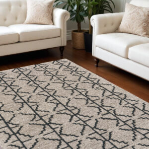 10' X 13' Black Taupe And Gray Wool Geometric Tufted Handmade Stain Resistant Area Rug