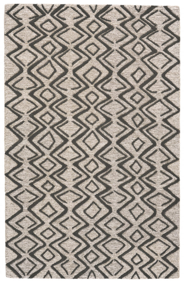 5' X 8' Black Gray And Taupe Wool Geometric Tufted Handmade Stain Resistant Area Rug