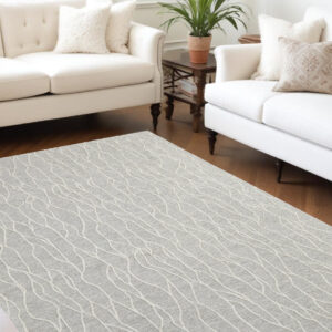 8' X 11' Taupe And Ivory Wool Abstract Tufted Handmade Stain Resistant Area Rug