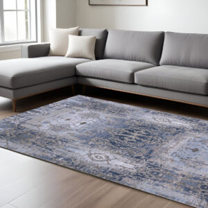 7' X 10' Gray and Ivory Abstract Non Skid Area Rug