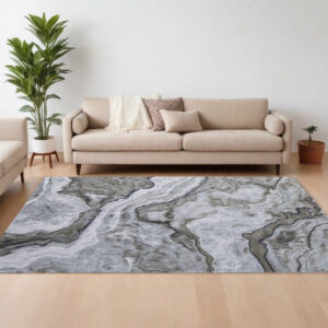 8' X 11' Ivory Blue and Gray Abstract Power Loom Area Rug