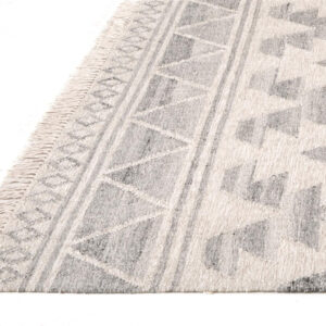 8' X 10' Ivory Gray And Blue Wool Geometric Dhurrie Flatweave Handmade Area Rug With Fringe
